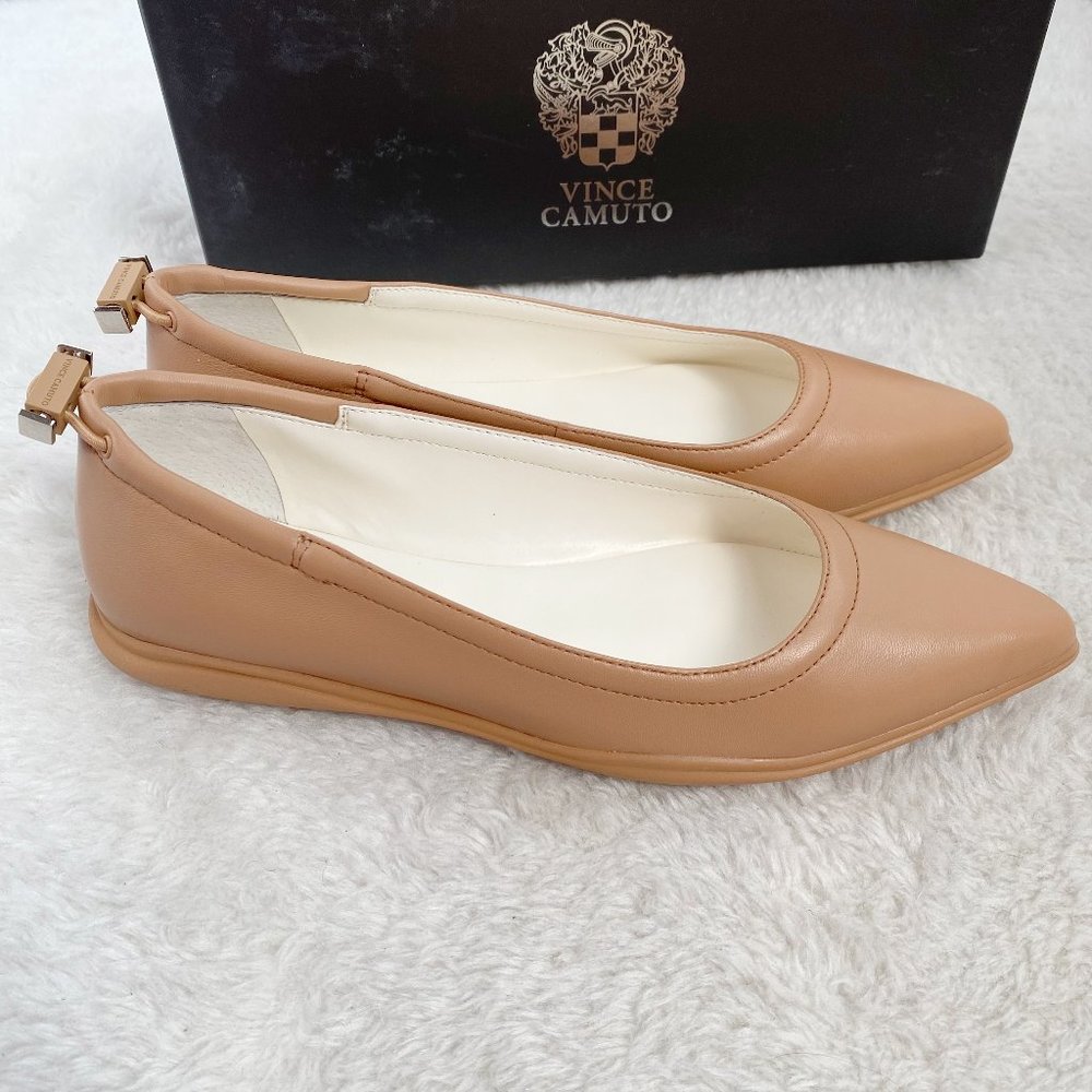 Vince Camuto Bendreta Pointed-Toe Ballet Flats, Leather, Sandstone, 7/7.5/8/8.5 - Picture 4 of 9